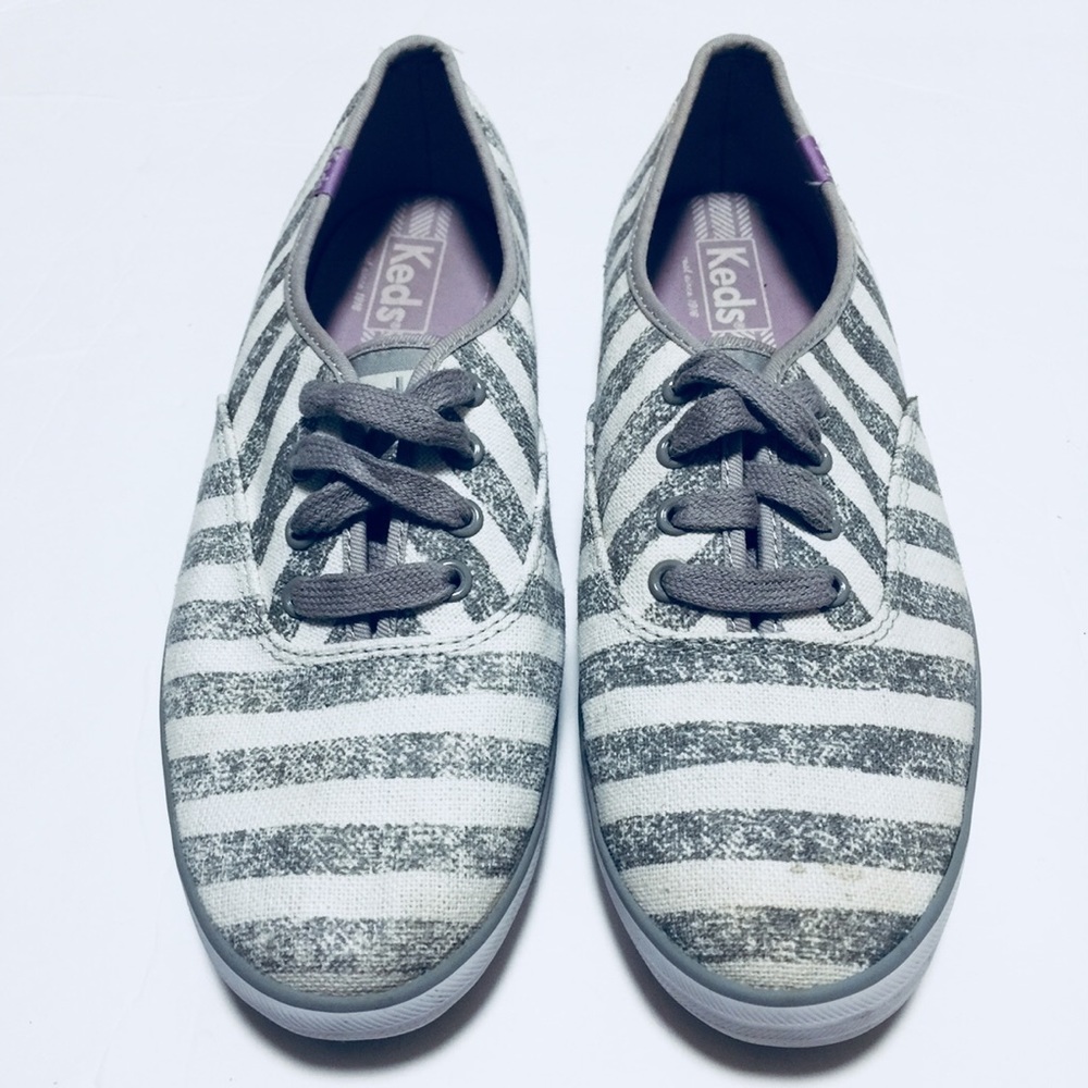 Keds | striped sneakers | gray/white | size 8. - Picture 4 of 8